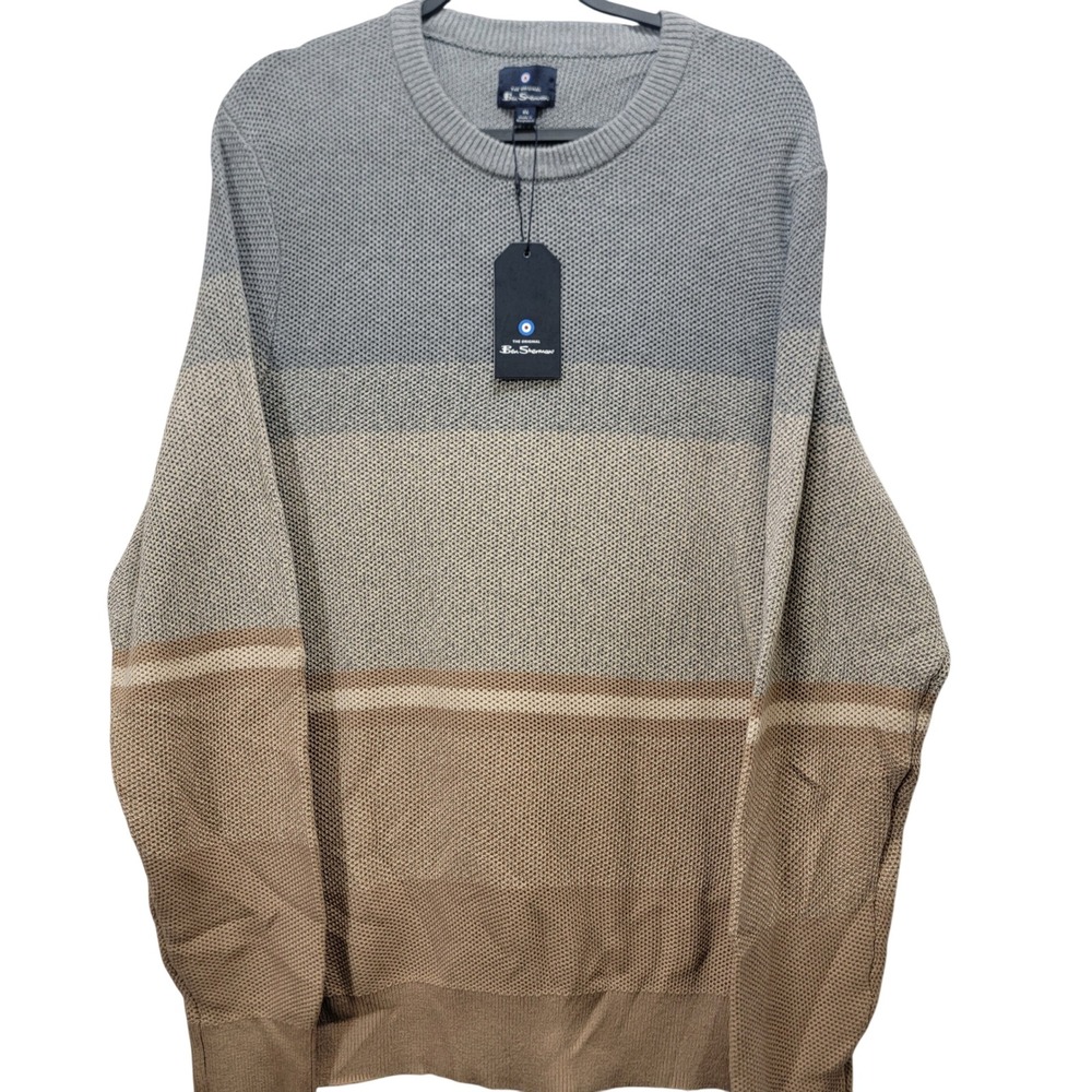 NWT $109 Ben Sherman Men XL Gray Heather Ombre Waffle Knit Sweater Crew Neck L/S
